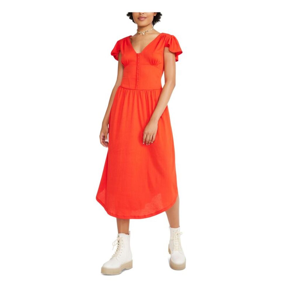 BETSEY JOHNSON Womens Orange Front Hook Eye Closure Corset Midi Dress M - Picture 3 of 4